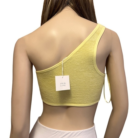 ZARA Crop Top Tank Shirt Cotton Blend Micro Terry One Shoulder Leisure Bra - Picture 7 of 12